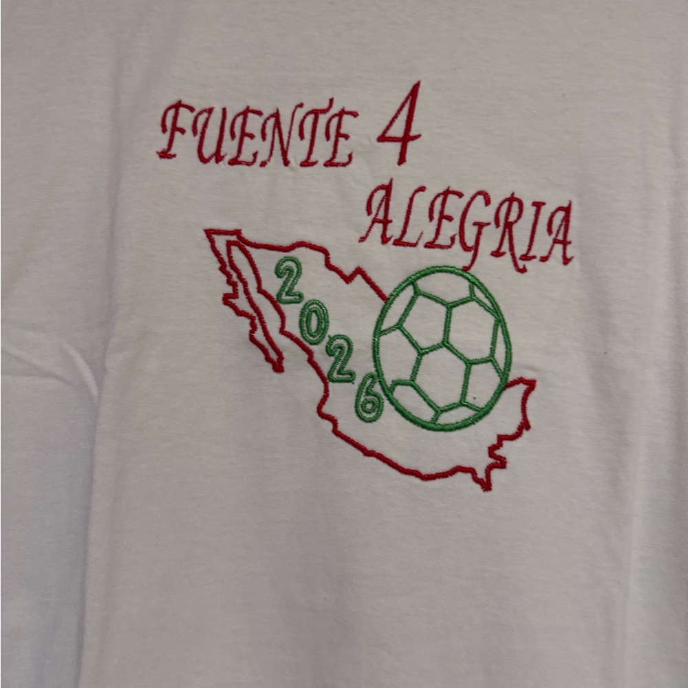 Gildan White Tee with Red and Green Embroidery